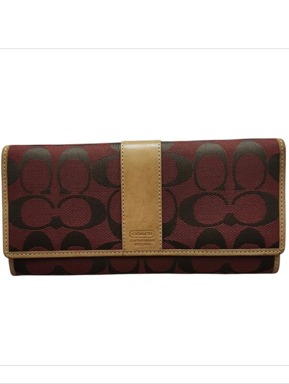 Coach EUC RARE Signature Continental Wallet Canvas & Leather Trim No Callouts
